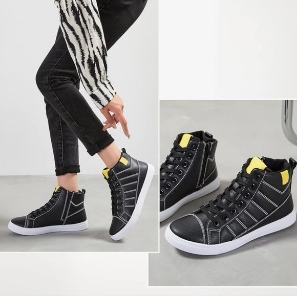 ZGR Shoes - ZGR High Top Sneakers for Women Lace Up Leather Fashion Sneakers Ankle Boots